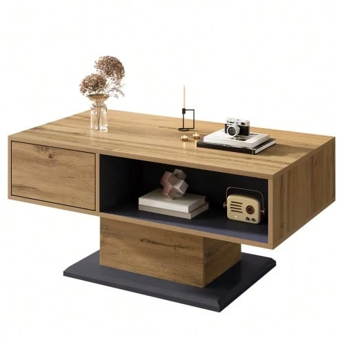 Modern Coffee Table With Double-Sided Storage, Large Shelf And Additional Inner Compartment – Versatile Living Room Table With Practical Organizational Design. - Natural Color - View 1