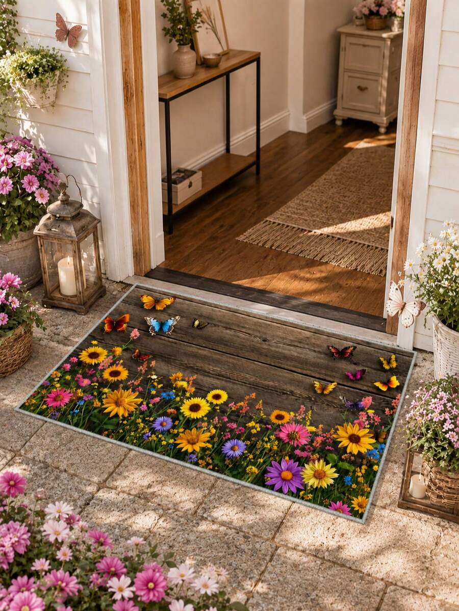 1pc Outdoor Non-Slip Patterned Floor Mat, Indoor Carpet, Bathroom Mat, Kitchen Mat, Decorative Rug, Multi-Functional Hallway Mat, Soft And Comfortable, Easy To Clean, Suitable For Indoor And Outdoor Entryways, Bedroom, Home Decor