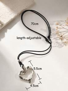 Hegaze 1pc Bohemian Style Geometric Asymmetrical Water Drop Large Pendant Adjustable Drawstring Long Necklace For Women - Irregular Water Droplets - View 5