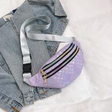Korean Style Plaid Casual Waist Bag, Women's Wide Strap Versatile One Shoulder Small Bag, Sports Travel Portable Storage Chest Bag - A - View 14