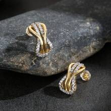 1pc Y2K Fashion Jewelry Cubic Zirconia Copper Plated 18K Gold Dual-Tone Twisted Design Copper Material Ring Minimalist Unisex High-End Luxury Commute Date Versatile Accessory Daily Wear Fade-Resistant - Yellow Gold - View 3