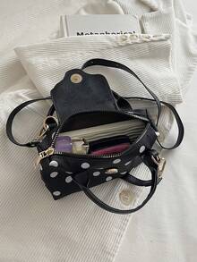 New Polka Dot Mini Patchwork Colorblock Shoulder Bag, Personalized Casual Minimalist Crossbody Bag, Compact Exquisite Textured Handbag - Black - View 7