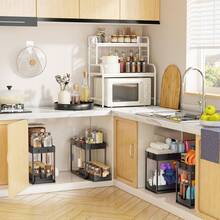 1pc Under Sink Storage Rack, Pull-Out Sliding Storage Cabinet, 2-Tier Shelf Under Sink Organizer, Suitable For Kitchen And Bathroom, Multi-Functional Storage Rack - Black - View 6
