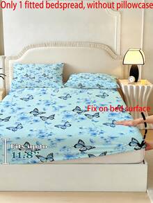 1PC Colorful Floral And Butterfly Pattern Fitted Mattress Protector (Fitted Sheet Only, No Pillowcase), Soft And Comfortable 100% Polyester Fabric, Suitable For Bedroom, Guest Room, School Dorm Bedding, Available Sizes: King, Queen, Full, Twin. Easy To Remove And Machine Washable All-Season Mattress Protector. Modern Minimalist Washable Home Bedding - Multicolor - View 3