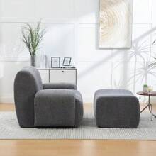 Chenille Armchair With Footrest, Vacuum-Packed With 30D High-Elasticity Foam Padding, No Assembly Required, Ideal For Living Rooms And Small Spaces - Ivory - 灰色 - 查看 3