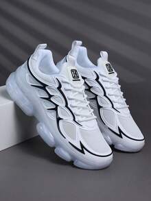 Men's Fashionable Sneakers Shoes, Comfortable Non-Slip Casual Lace-Up Thick Sole Sneakers, Suitable For Outdoor Activities,Trainers - Black and White - View 5