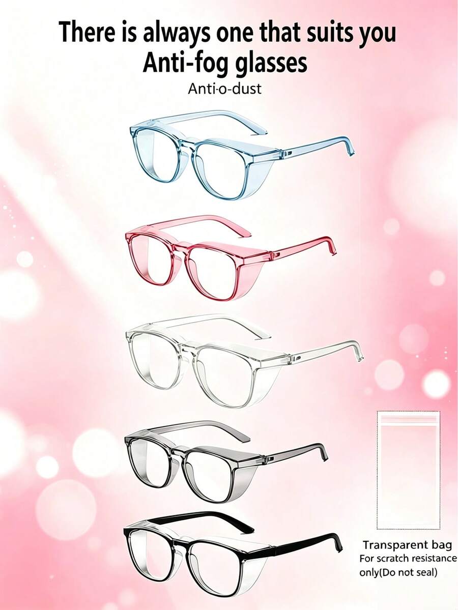 Óculos de Segurança com Armação Transparente Leve, Proteção Anti-Respingos Anti-Poeira Anti-Saliva, Unissex para Uso Interno e Externo, Óculos de Proteção Leves Anti-Poeira Anti-Gotículas Unissex, 5 Cores Disponíveis - Multicolorido - Visão 1