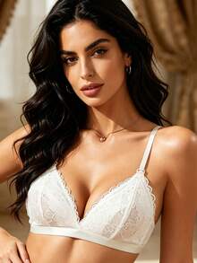 Hart & Haze Maternity Solid Color Lace Trim Nursing Bra Without Padding Maternity - White - View 3