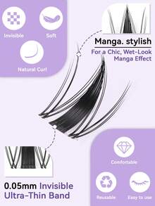 154pcs C-Curl Flirty Fairy Lash Cluster Set, 10-18mm Cartoon Style Lash Clusters, DIY Lash Extension Kit, Wet Spiky Anime Lashes, Individual Faux Lash Clusters, Ultra-Thin Invisible Lash Band With Lash Clusters, Eyelashes, False Lashes, Fake Lashes - Black - View 3