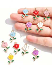 10/20/100PCS Multi-Color Oil-Drip Rose Alloy Jewelry Accessories DIY Necklace Bracelet Earring Pendant Keychain Bag Charm - Rose - View 2