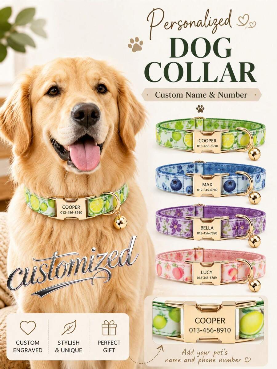 Etiqueta de identificación personalizada para perro: Placa de acero inoxidable grabada a medida con nombre del perro, personalizable con nombre de la mascota e información del número de teléfono, ¡apta para la mayoría de los collares! - Multicolor - Ver 1