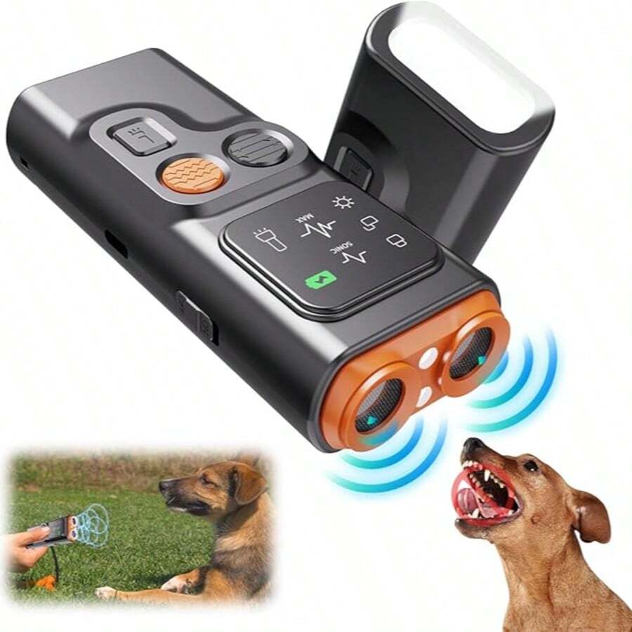 1pc, Ultrasonic Anti Bark Device For Dogs | Ultrasonic Dog Driver | Rechargeable Handheld & Portable Dog Training Tool With 20-30KHz Frequency | Long Range 26ft, LED Indoor/Outdoor Use, Humane Bark Control, Daily Use - Black - View 1