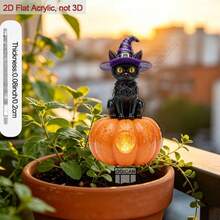 2D Flat - [2D Flat]1pc 2D Flat Acrylic Black Cat & Pumpkin Pattern Garden Stake, Halloween Holiday - Themed Decoration, With Stake Base, Easy To Insert, Perfect For Home, Backyard, Lawn, Outdoor Seasonal Display - A - View 5