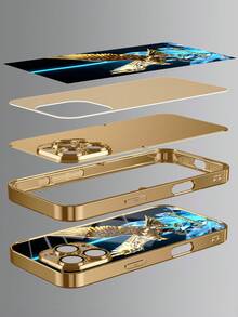 1件 DIY 定製姓名賽博機械齒輪金鷹藍水晶圖案，電鍍金強化玻璃材質手機殼，適用於 iPhone 17ProMax/Apple 16 Pro Max/15/14 Plus/13 Pro/12 Pro Max/11/XsMax/8/7/6Plus - 金色 - 查看 5