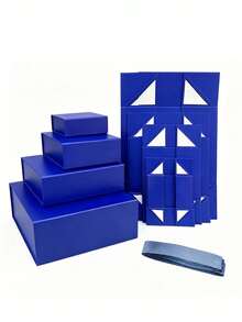 3Pcs Magnetic Gift Boxes With Ribbon, Luxury Reusable Gift Packaging Box For Christmas, Wedding, Birthday, Holiday Party Present Storage (Blue) - Blue - View 10