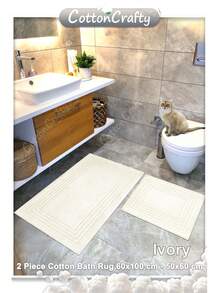 Cotton Woven Absorbent Bath Mat, VERA Bathroom Rug 60x100 Cm - Ivory White - View 4