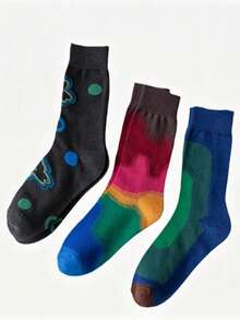 1-3 Pairs Contrast Color Artistic Mid-Calf Socks, Personalized Graffiti / Gradient Design, Versatile Retro Contrast Wave Pattern Mid-Calf Socks, Niche Design Colorful All-Season Socks, Casual Versatile Couple Style - Multicolor - View 13
