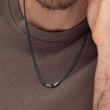Customized Men's Black Necklace, Personalized Gift For Dad, Men's Engraved Jewelry, Name Necklace, Date Necklace, Husband Gift, Christmas Gift - Multicolor - View 3