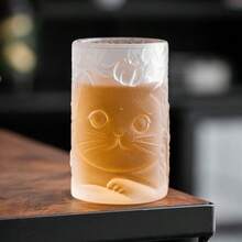 Cute Cat & Persimmon Pattern Glass Cup, Creative Personalized Kung Fu Tea Cup For Home Use - Transparent - View 3