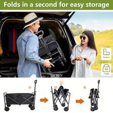 Collapsible Wagon Cart Foldable, 29.5" L Folding Beach Wagon With All-Terrain Wheels, Shopping Cart With 220/330/450/680lbs Capacity, Portable Camping Wagons Carts For Grocery Garden And Sports - Black - View 4