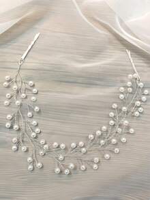 1pc Versatile Simple Faux Pearl Bridal Hairband Clip Fixed Headband - White - View 2
