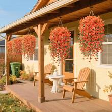 1/3/60pcs UV-Resistant Artificial Flower Vines - Realistic Red And Orange Faux Plants, Suitable For Home, Garden, Wedding Decor And Holiday Celebrations - No Container Included, Wedding Greenery | Porch Decor | UV-Resistant Vines, Artificial Outdoor Plants - Burnt Orange - View 4