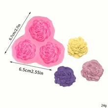 1pc 3-Hole Peony Shaped Silicone Mold, Used For Shooting Decorative Props, Handmade Crafts, Gypsum, Holiday Candle Decorations, With Simple Demolding And Reusable Silicone Molds. - Pink - View 3