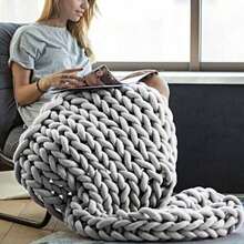 Cotton Polyester Super Chunky Arm Knitting Yarn 25m, Thick Hand Knitting Roving Yarn For DIY Blankets Scarves Sweaters - Light Grey - View 2