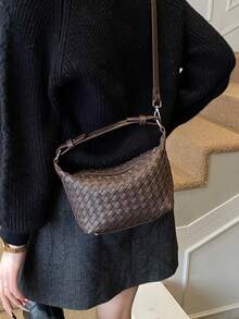 Super Popular Woven Handbag For Women 2026 New Style Large Capacity Internet Celebrity Shoulder Bag Versatile Crossbody Bag - Coffee - View 4