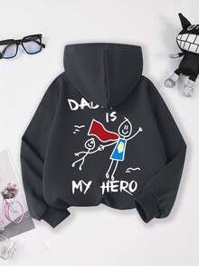1pc Boys Casual Hoodie Printed With Two Line-Drawing Figures And Some English Words, Childlike Style Design New Autumn/Winter Boys' Comfortable Top - Dark Grey - View 4