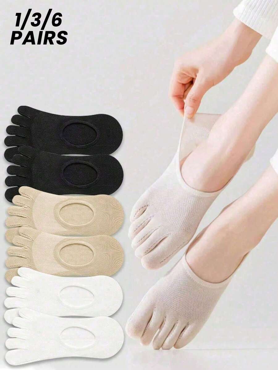 1/3/6 Pairs Women's Summer Thin Mesh Five Finger Socks, Breathable Anti-Bacterial Odor Sweat-Absorbent Short Socks, Fall - Multicolor - View 1