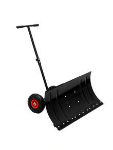 30" Wide Metal Snow Pusher With 15" Height And 2 Wheels Adjustable Angle And Height Handle For Effortless Snow Clearing Ergonomic Single-Rod Design For Driveway And Sidewalk - as Pic - View 1