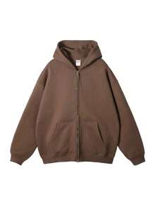 Costume popular    Inverno    Oversized    Zíper - Café - Visão 2