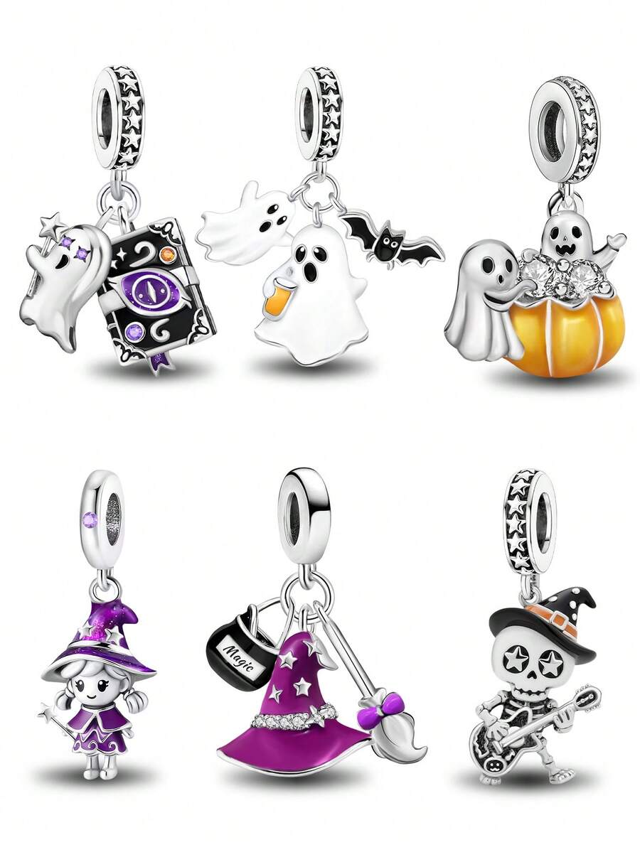 1 Stück minimalistischer modischer Halloween-Anhänger Perle, geeignet für handgemachte DIY-Armbänder, Halsketten und anderen Schmuck, perfektes Geschenk für Frauen - Silber - Übersicht 1