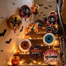 10 Stücke Set zufällige Horror-Halloween-Folienballons aus Polyesterfilm, runde Folienballons mit Horror-Augapfel-, Bluthand-, Geist-, Totenkopf- und Schloss-Muster, Gothic-Horror-Halloween-Partyzubehör, Wand- und Fensterdekoration zum Aufhängen für Zuhause, Foto-Requisiten für Halloween-Geburtstagsparty - Halloween-Kugel - Übersicht 5