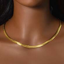 2pcs Fashionable And Luxurious Italian 750 18K Gold-Plated Copper Necklace Copper Bracelet Suitable For Men Women Daily Wear Classic Couple Jewelry - Gold - View 4