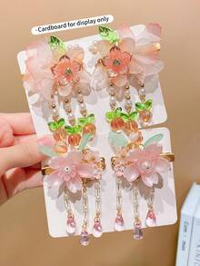 4pcs Girls Sweet Vintage Floral Tassel Hair Clips, Sweet Fashion Elegant Hair Clips - Multicolor - View 2