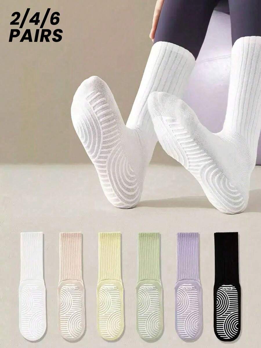 2/4/6 Pairs Non-Slip Pilates Socks For Women, Pilates Grip Socks, Sticky Yoga Socks With Gripping Power - Multicolor - View 1