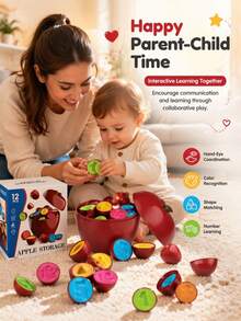 Large Montessori Apple Shaped Number Matching Toy, Interactive Educational Toy Suitable For 10 Months To 12 Years Old Boys And Girls, Birthday Gift - Multicolor - View 3