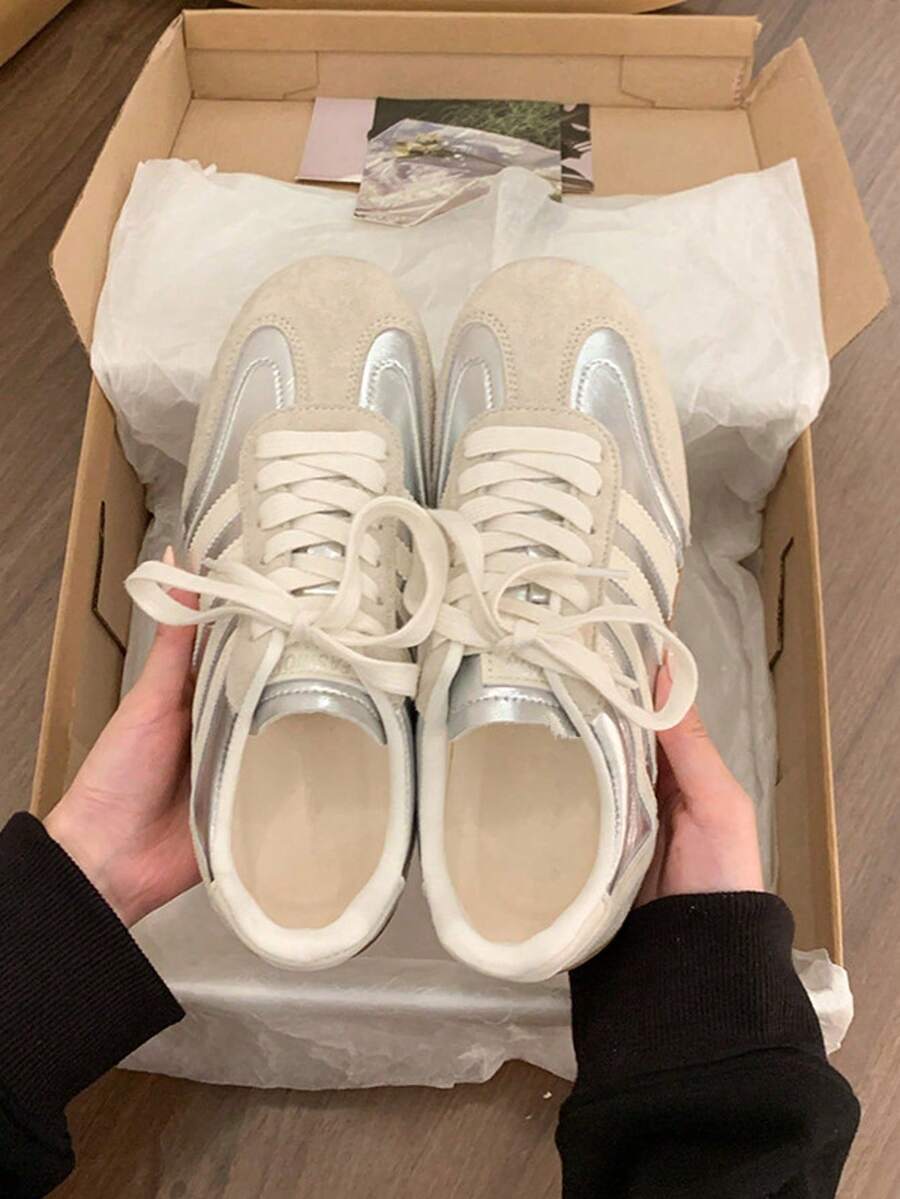 Silver Women's New Soft Sole Casual Training Shoes, Korean Style Retro Sports Sneakers - Silver - View 1