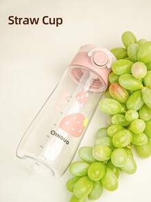 1pc 380ml Kids Straw Cup, Student Water Bottle, Lockable Leak-Proof Durable Tritan With Scale And Handle, Suitable For Daily Use. Cute Gift - Strawberry Pink - View 10