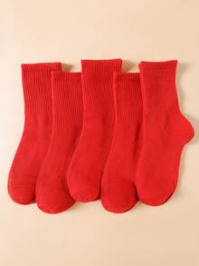 1/6/12 Pairs Unisex Red Casual Socks, Anti-Slip Breathable Comfortable Daily Socks, Suitable For Sports And Daily Wear, Also As Graduation Season Gift - Red - View 3
