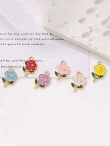 10/20/100PCS Rhinestone Rose Flower Pendant DIY Alloy Jewelry Accessories Earrings Necklace Charm Pendant Box Packaging Hanging Decoration - Rose - View 4