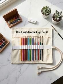 1Pc Personalized Custom Text Canvas Pencil Case Roll Organizer With 12/24 Slots For Colored Pencils & Brushes, Waterproof & Durable Art Pouch For School Office Travel, Stylish Stationery Storage For Artists Women, Perfect Creative Gift - Multicolor - View 2