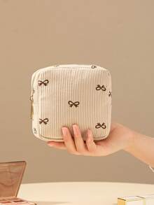 Bolsa de maquillaje de pana para mujeres 2025 nueva bolsa de tocador portátil para viajes, organizador de cosméticos para lápiz labial, herramientas de maquillaje, toallas sanitarias y tampones - Multicolor - Ver 19