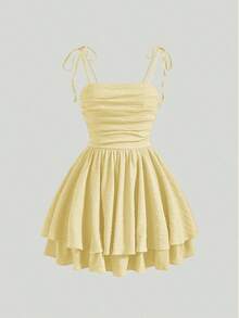 Vestido femenino con hombro descubierto, detalle de nudo y plisado elegante - Negro - Ver 9
