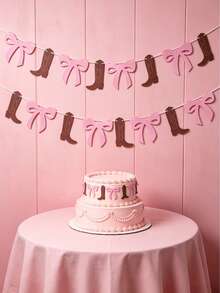 1 Set Pink Western Cowboy Party Banner, Disco Cowgirl Party Backdrop Hanging Decoration Garland, Western Cowboy Theme Baby Girl Birthday Photography Prop, Baby Shower Decoration, Mudguard Decoration, Wedding Decoration, Baby Party Gift Bag Filler, Western Cowboy Birthday Party Supplies - Pink Cowboy Boots - View 1