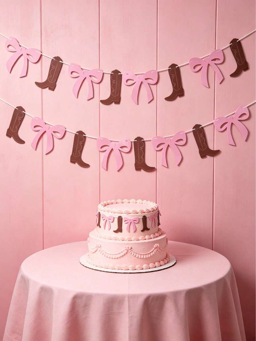 1 Set Pink Western Cowboy Party Banner, Disco Cowgirl Party Backdrop Hanging Decoration Garland, Western Cowboy Theme Baby Girl Birthday Photography Prop, Baby Shower Decoration, Mudguard Decoration, Wedding Decoration, Baby Party Gift Bag Filler, Western Cowboy Birthday Party Supplies - Pink Cowboy Boots - View 1