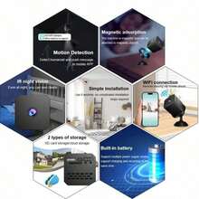 1 pieza Mini Cámara Espía Oculta, Compatible con WiFi Inalámbrico, Visión Nocturna, Detección de Teléfono, Visualización en Teléfono, Full HD, Adecuada para del Hogar/Oficina - Negro - Ver 11