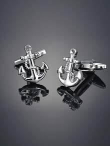 1 Pair Fashion Anchor Design Copper Men's Cufflinks - Silver - View 3